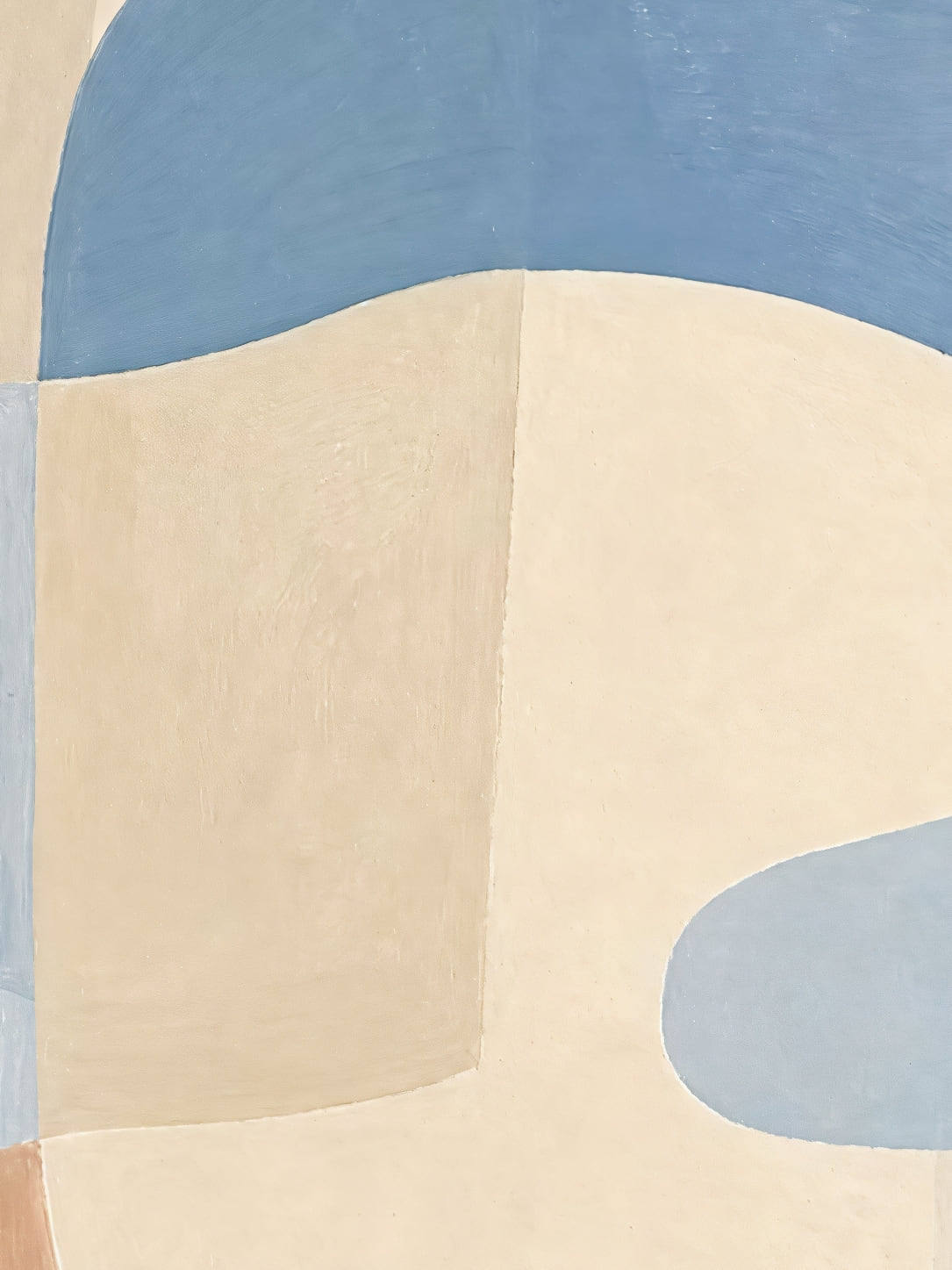 Detail a taille reelle du tirage, affiche equilibre de formes bleues