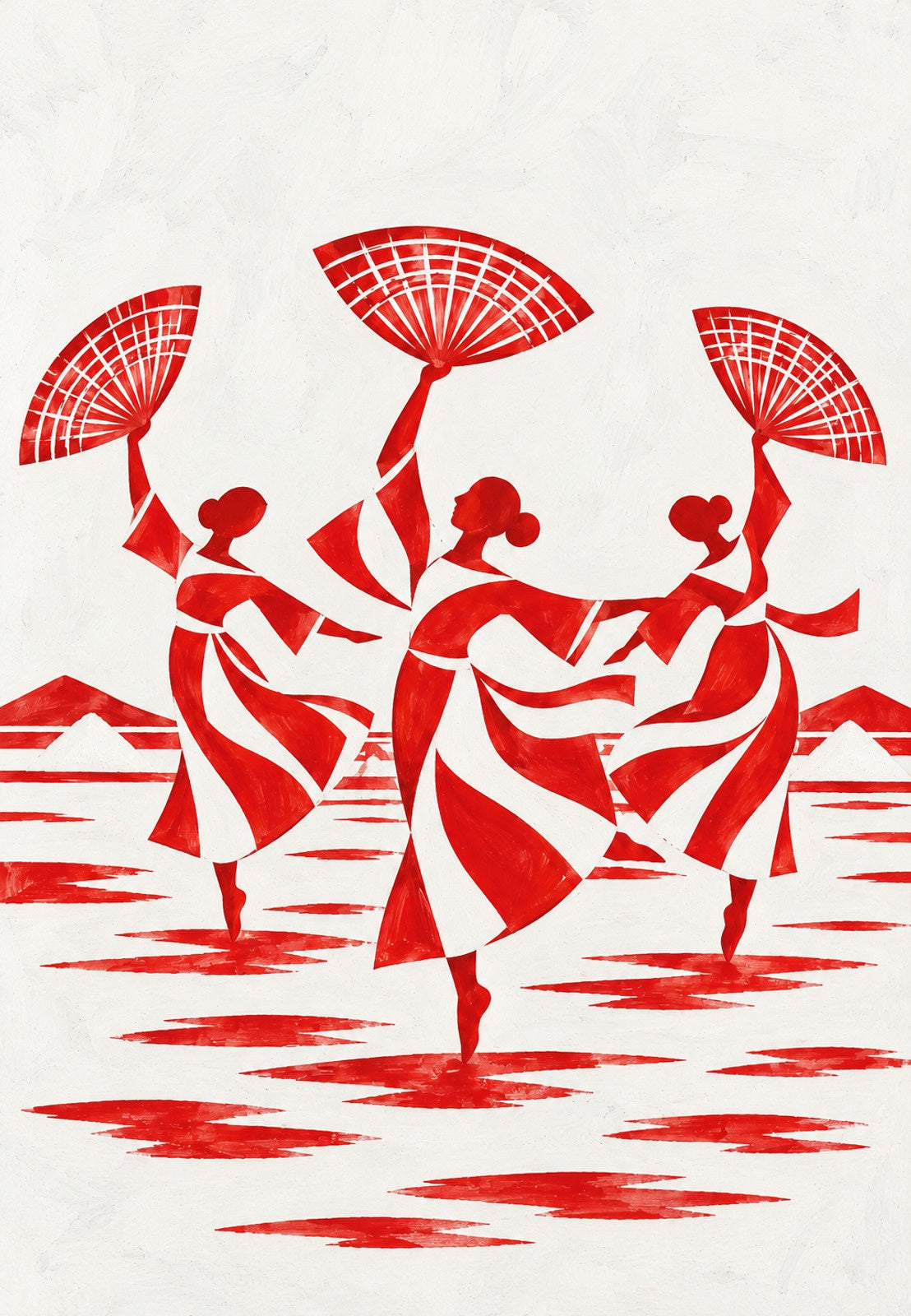 Bailarinas com leques vermelhos