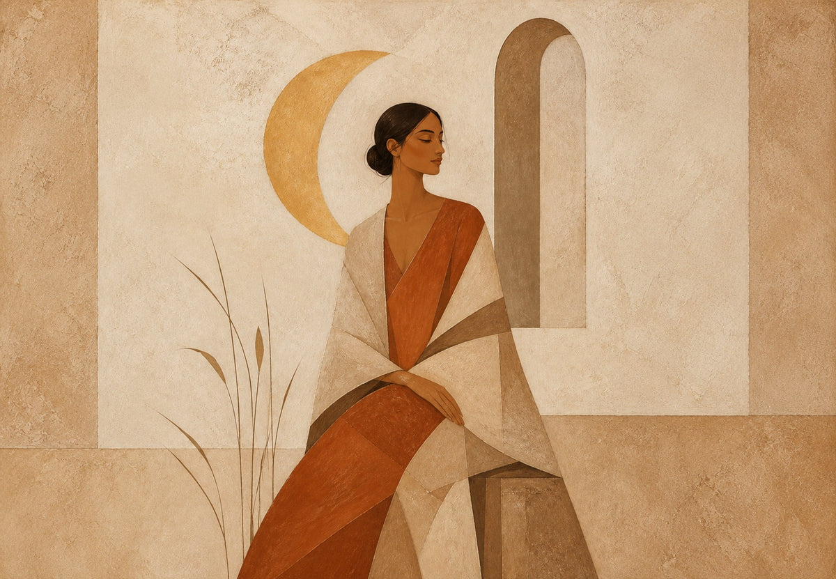 Woman Beneath the Crescent Moon (Landscape)
