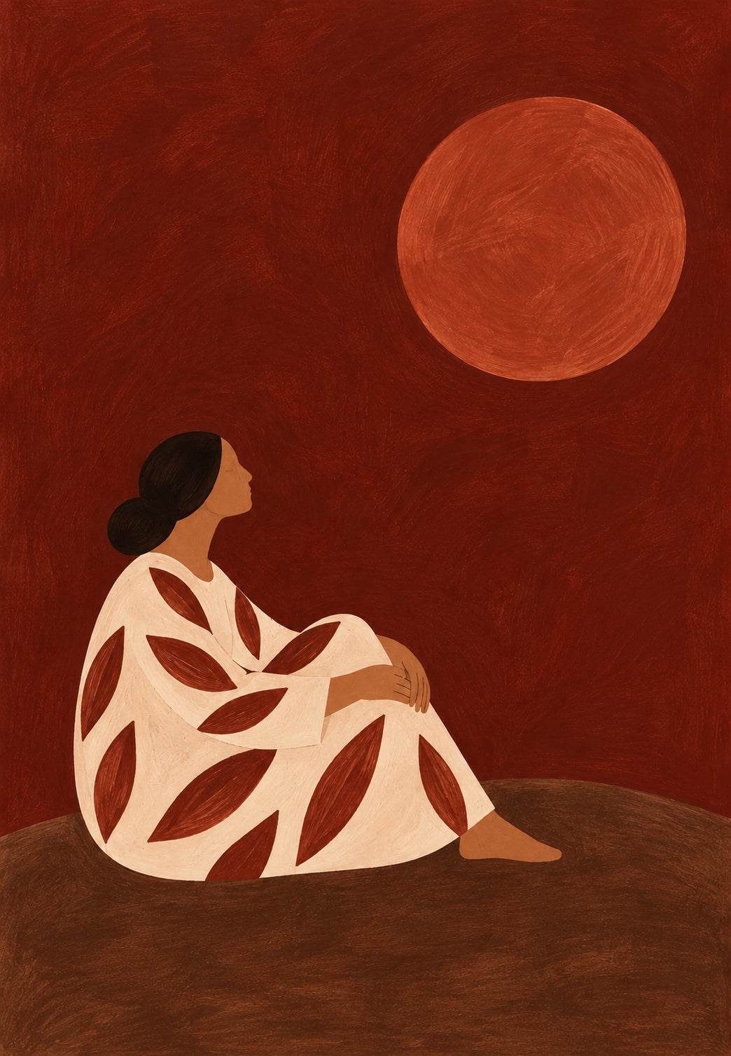 Donna che contempla il sole rosso