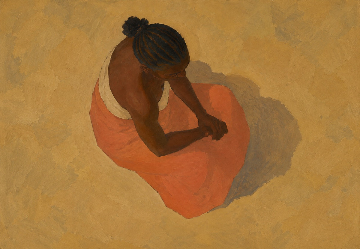 Woman Bent Over in a Coral Skirt (Landscape)