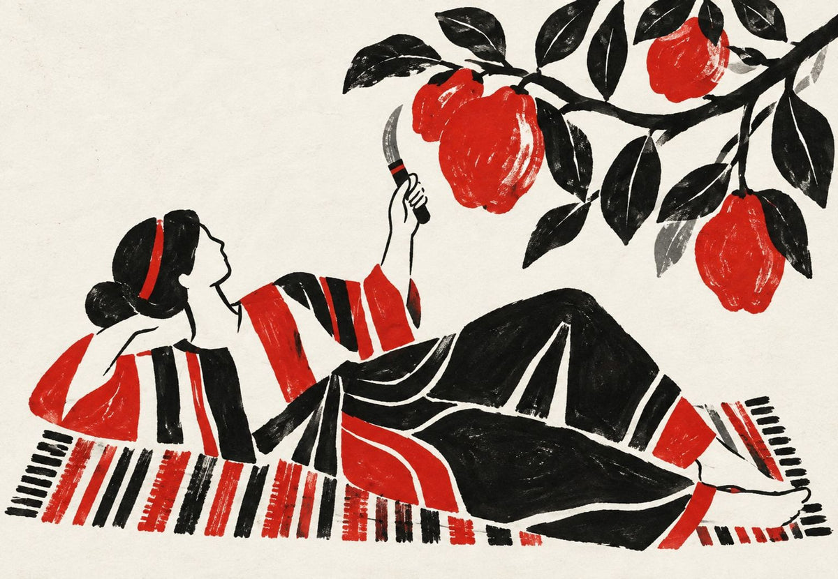 La recolectora de frutas bajo las ramas