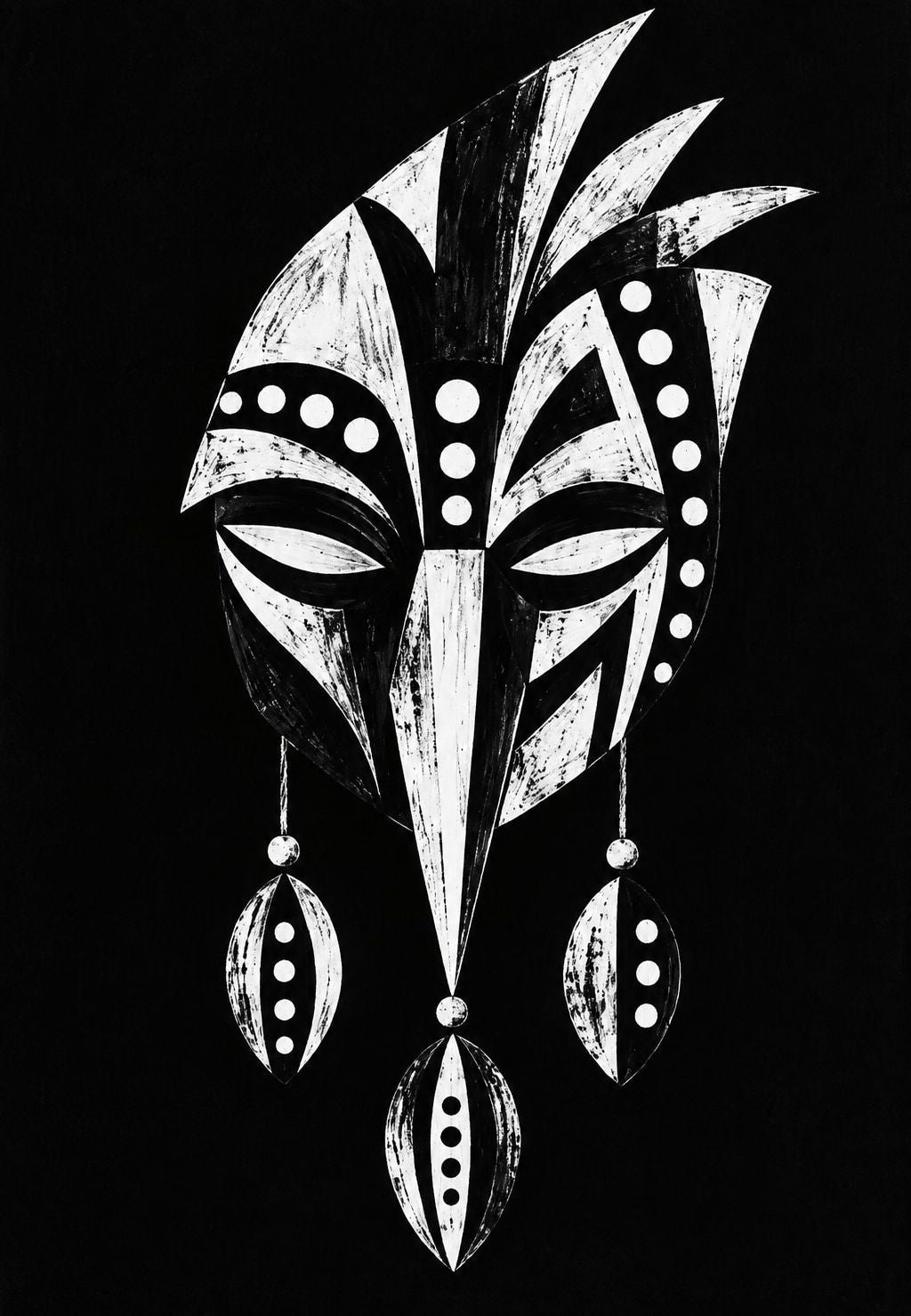 Tribal Mask with Feathers and Pendants