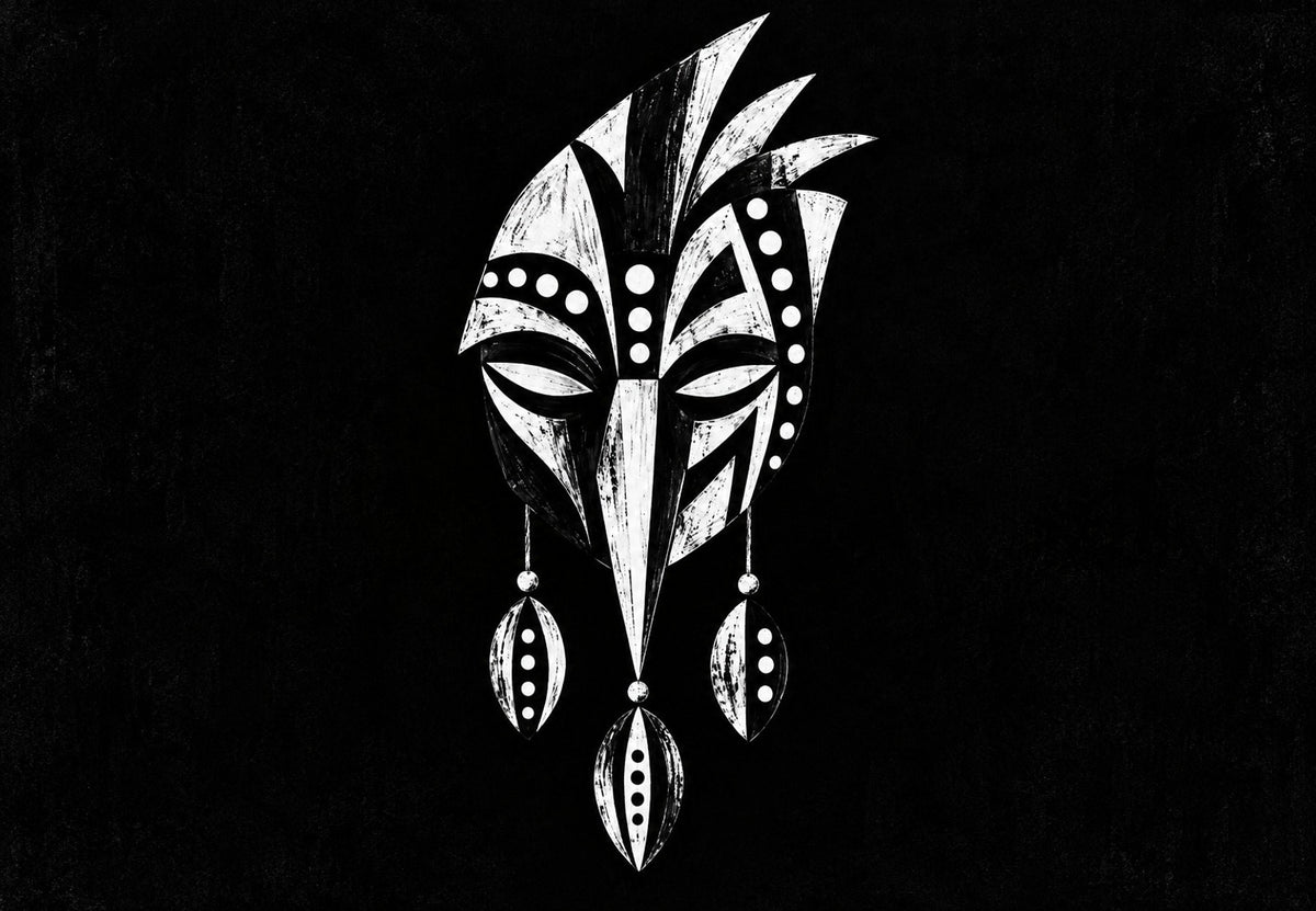 Tribal Mask with Feathers and Pendants (Landscape)