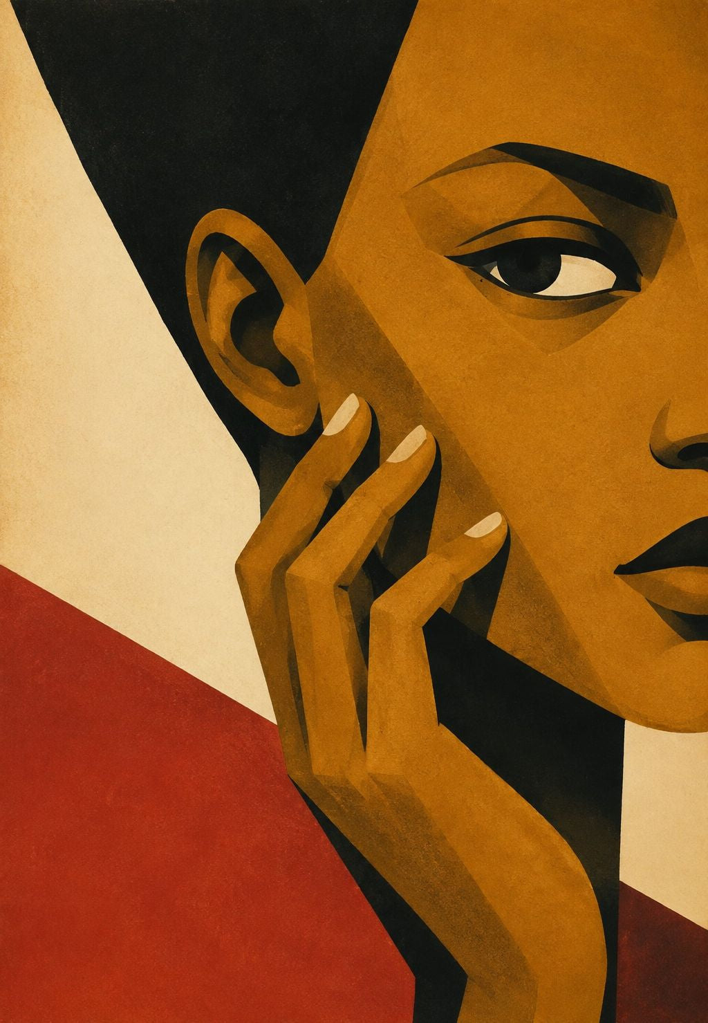 Retrato dorado, la mano en la mejilla