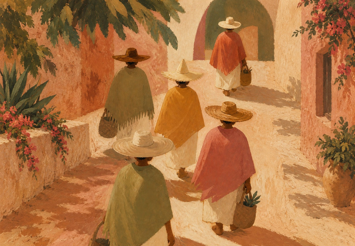 Gestalten in Ponchos (Querformat)