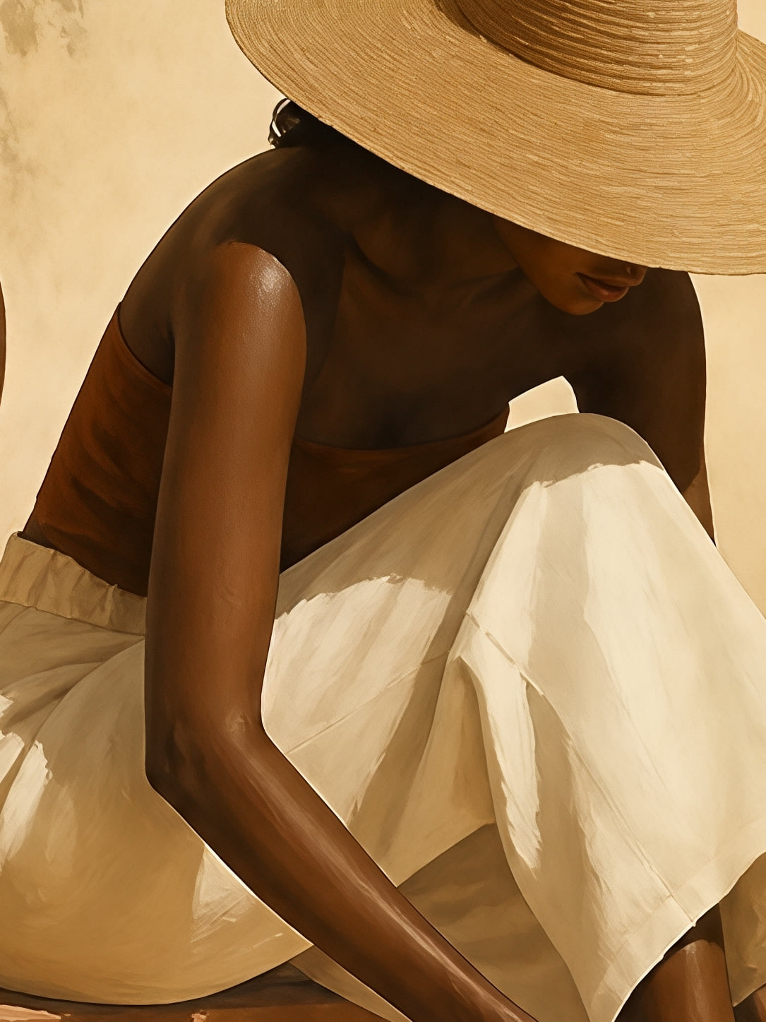 Detail a taille reelle du tirage, affiche femmes ete chapeaux paille