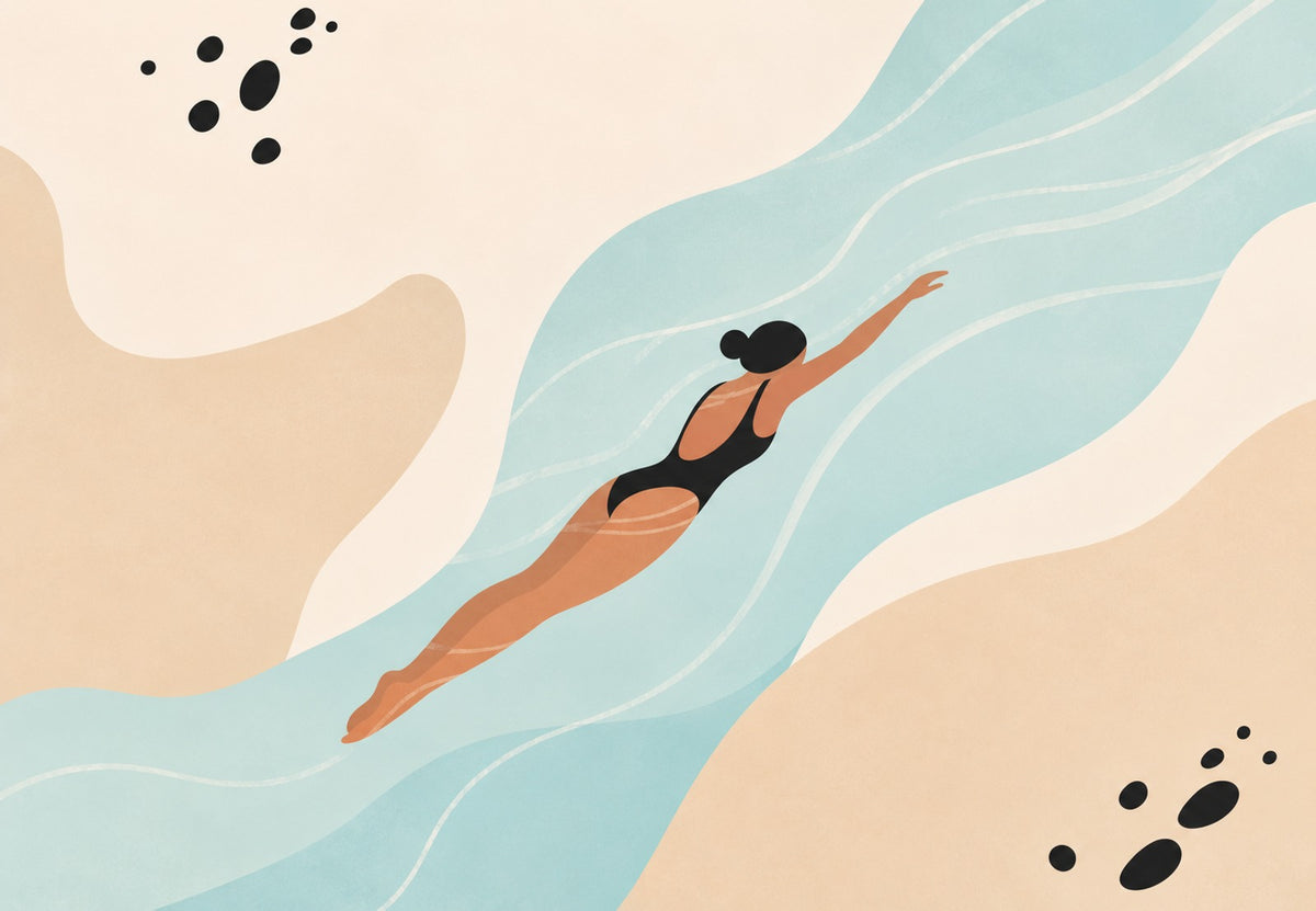 Die Schwimmerin durchschneidet das Wasser (Querformat)