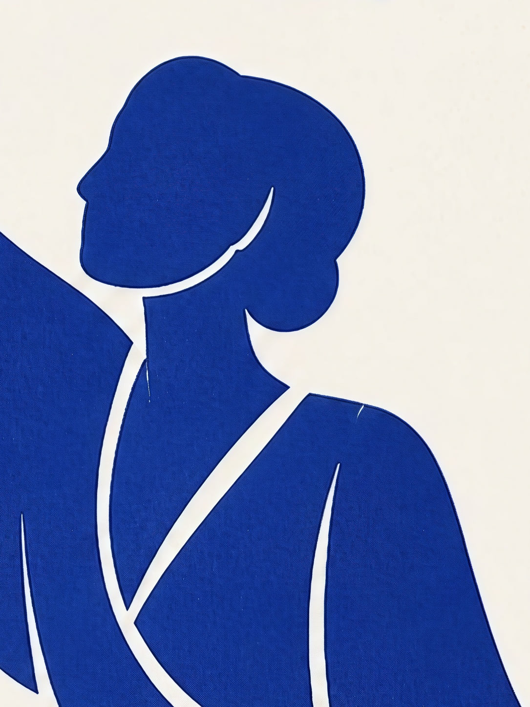 Detail a taille reelle du tirage, affiche femmes silhouette bleue kimono