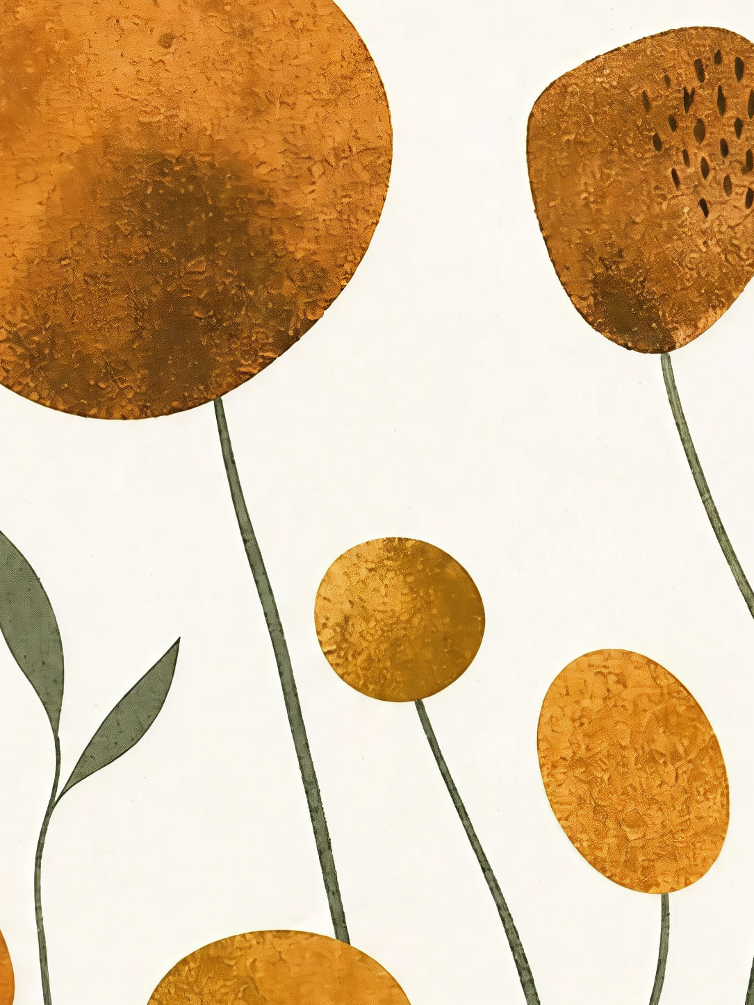 Detail a taille reelle du tirage, affiche fleurs les fleurs rondes couleur d ocre