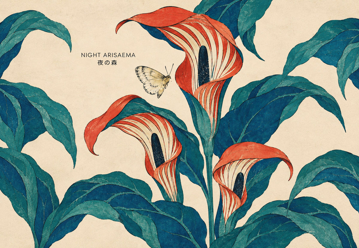 Nächtliches Arisaema und Nachtfalter (Querformat)