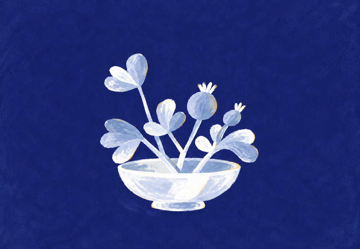 Bowl of Midnight Blue Flowers (Landscape)