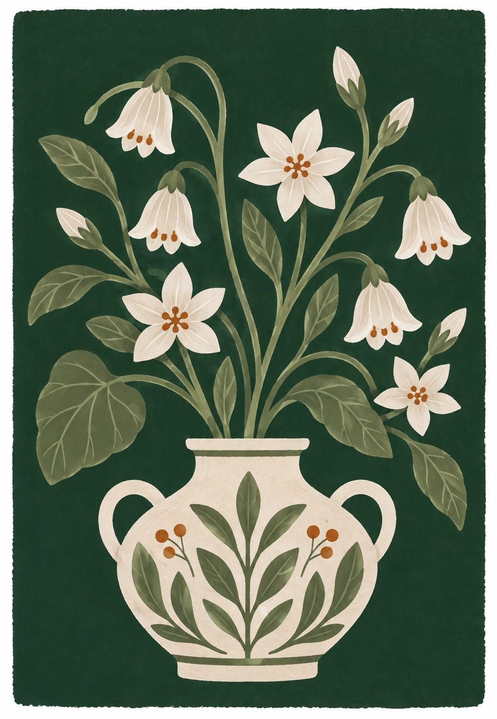 White Flower Bouquet in a Leaf-Patterned Vase