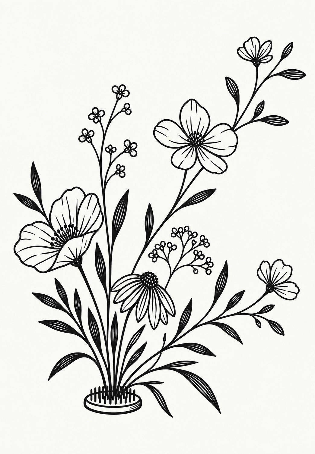 Wildflower Bouquet in Black Line