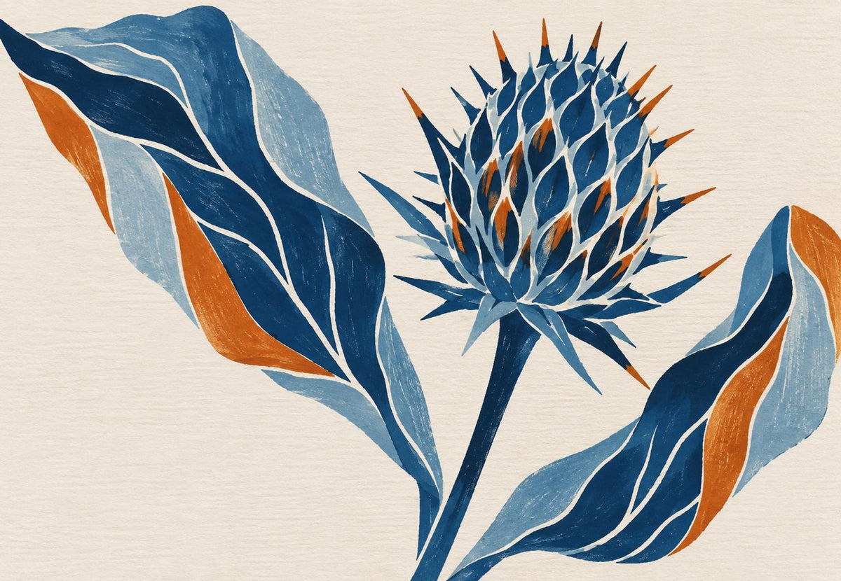 Blue Thistle with Flowing Leaves