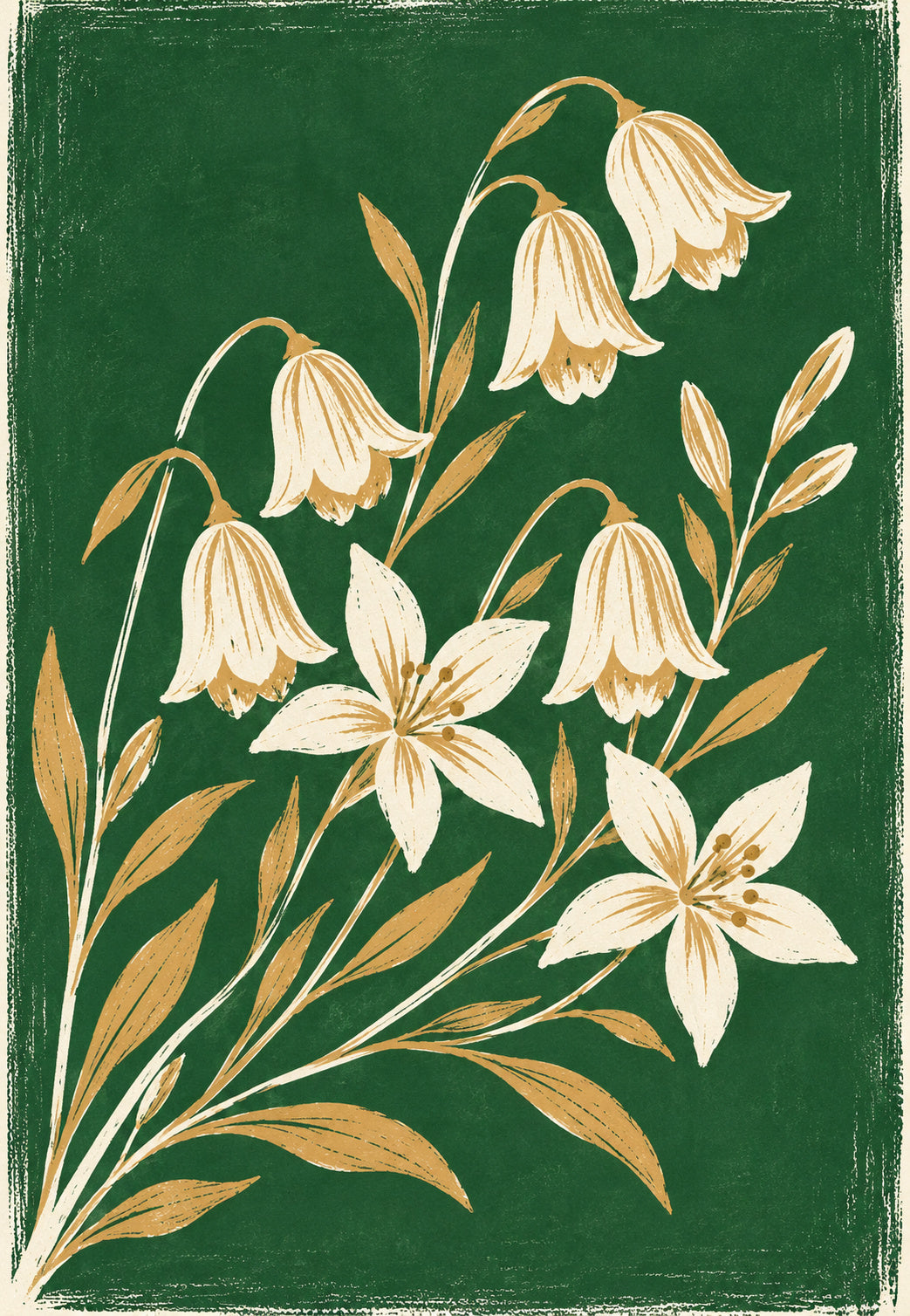 Goldene Glockenblumen und Lilien