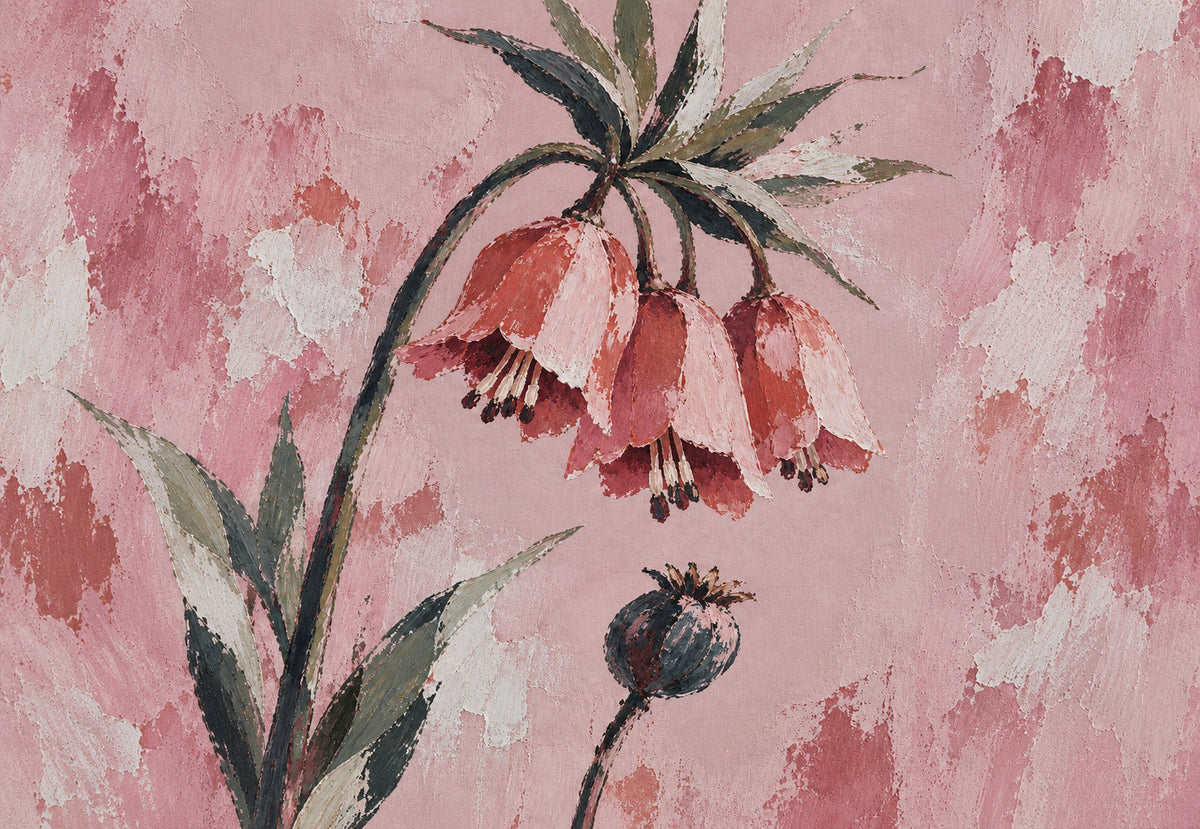 Hängende Glockenblüten und Mohnkapsel (Querformat)