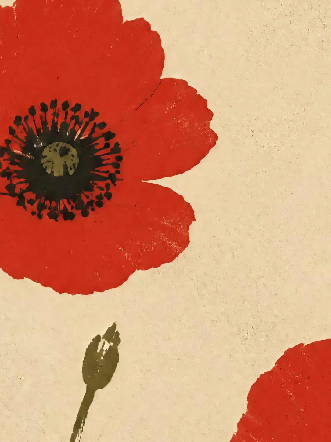 Detail a taille reelle du tirage, affiche floral coquelicots sauvages