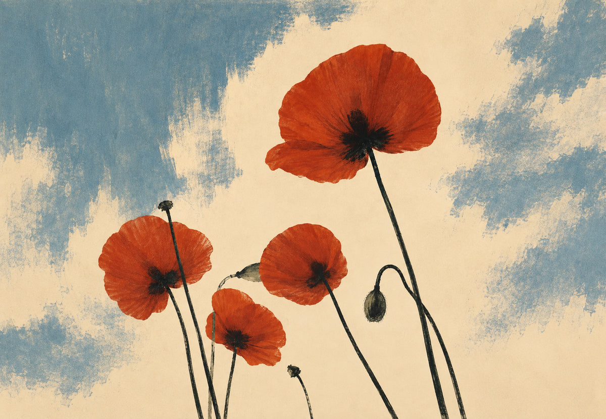 Amapolas bajo un cielo de acuarela (Horizontal)