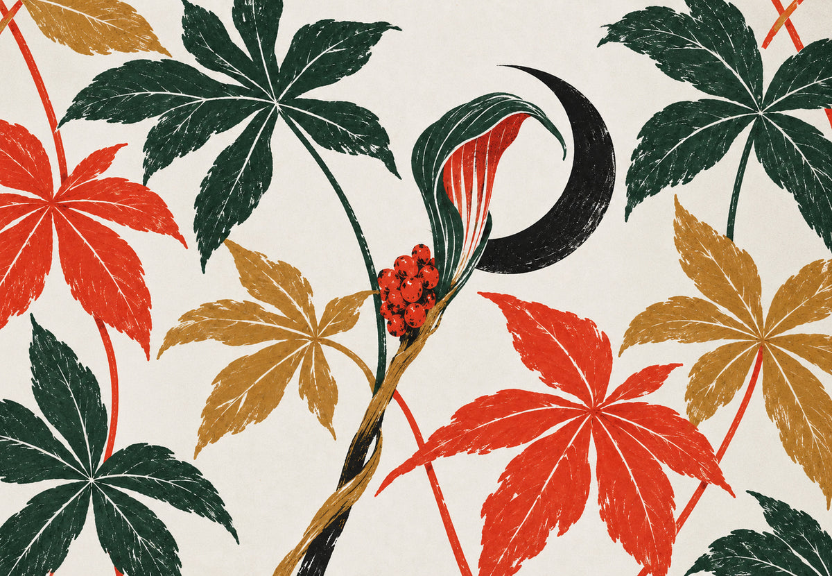 Herbstlaub und Mondsichel (Querformat)