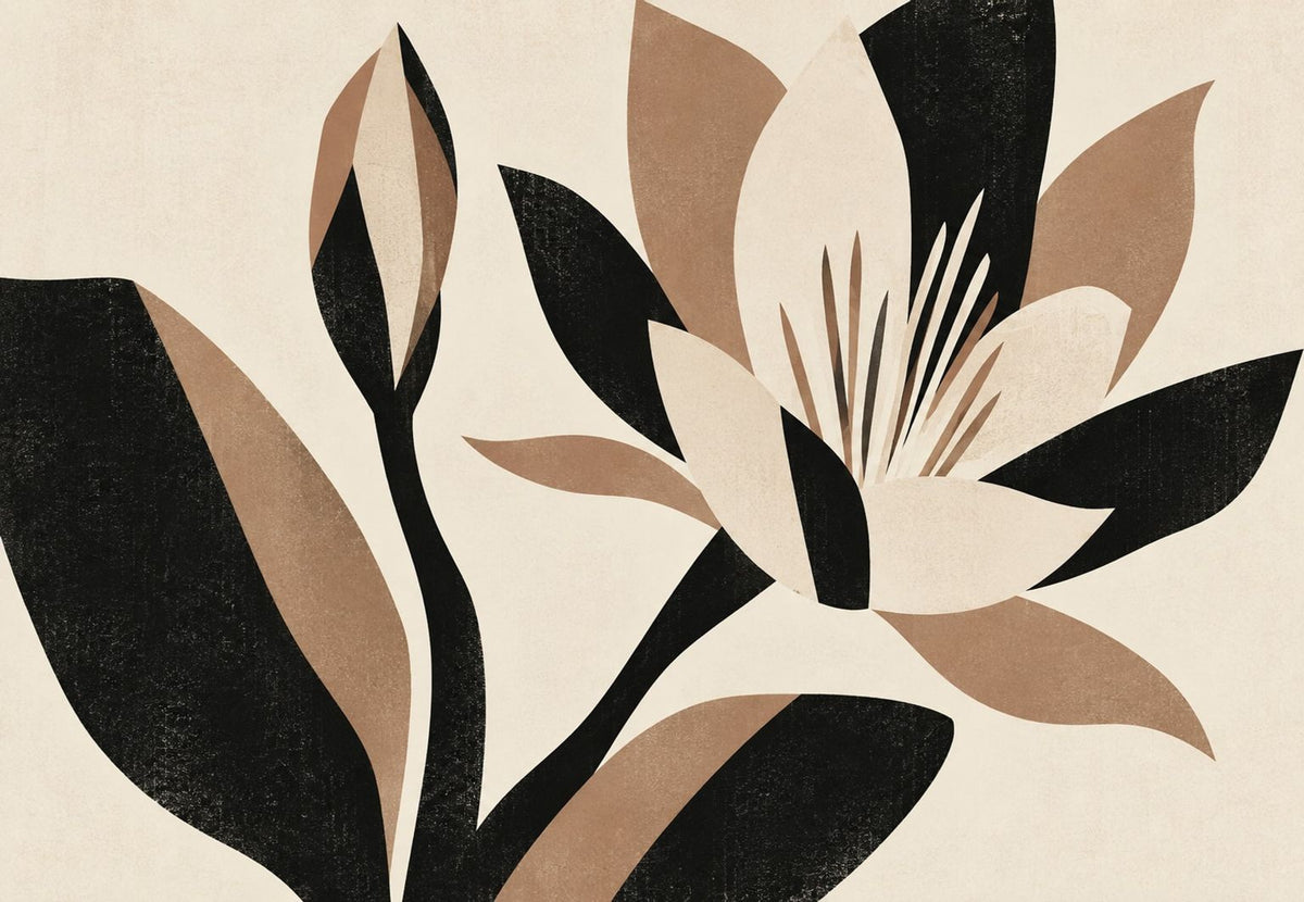 Fleur stylisée noir et terracotta