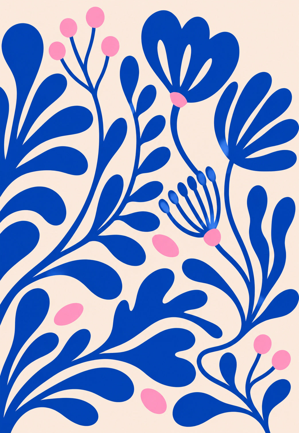 Fleurs bleues et bourgeons roses