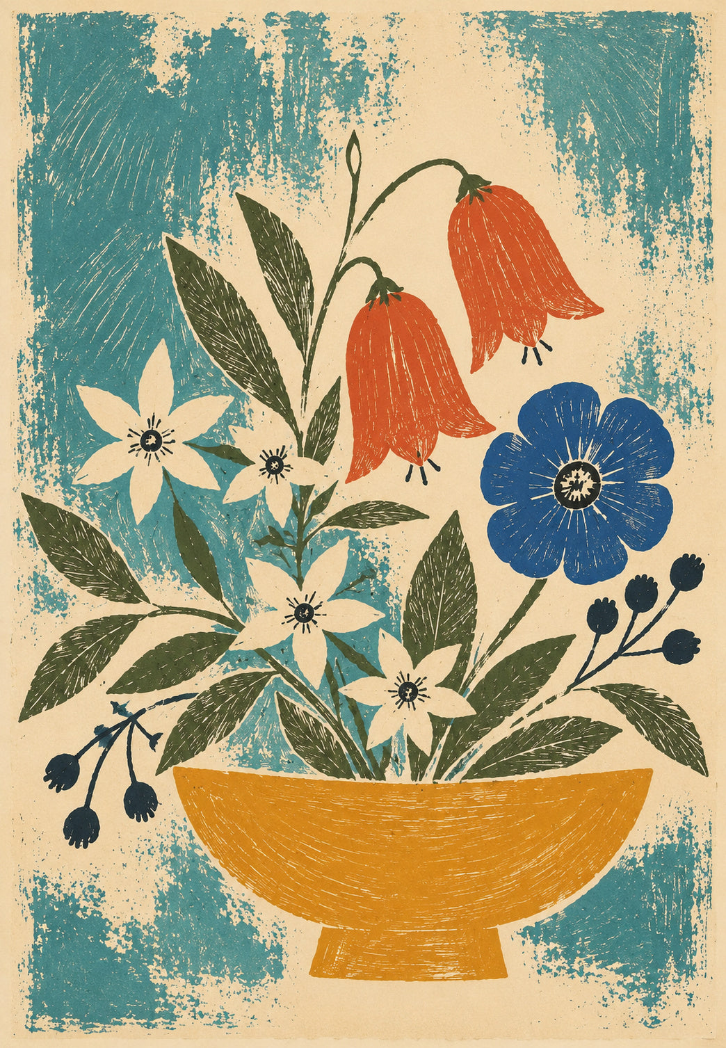 Wildblumen in einer goldenen Schale