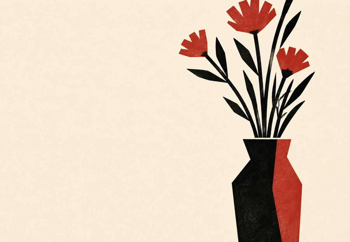 Rote Blumen in schwarzer Vase (Querformat)