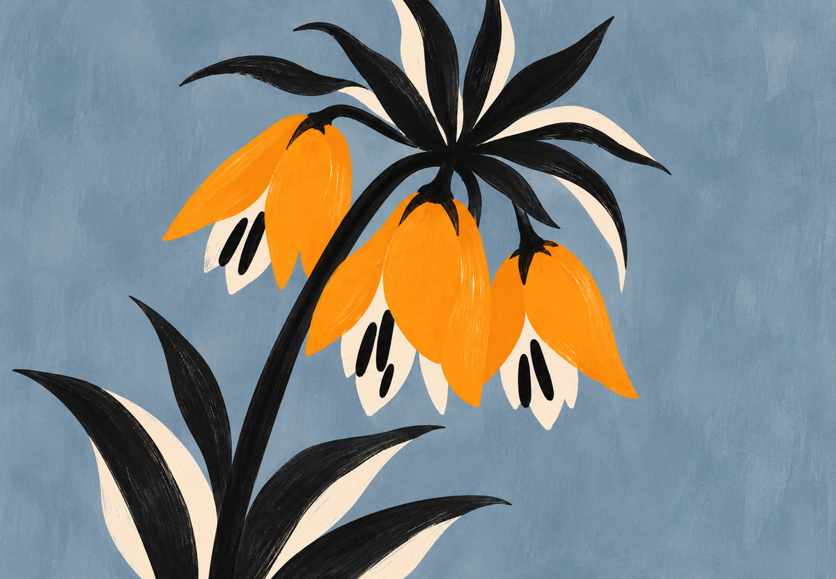 Orange Fritillaries and Black Foliage (Landscape)