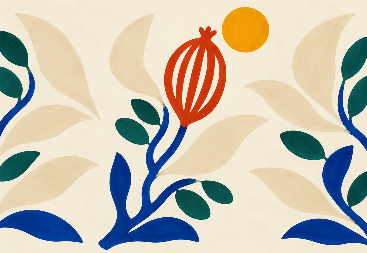 Pomegranate and Foliage Under the Sun (Landscape)