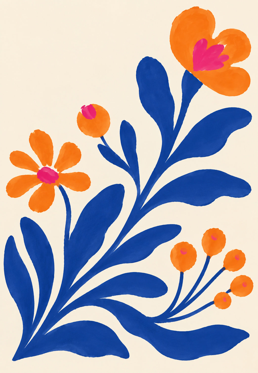 Grinalda Floral Azul-Marinho e Laranja