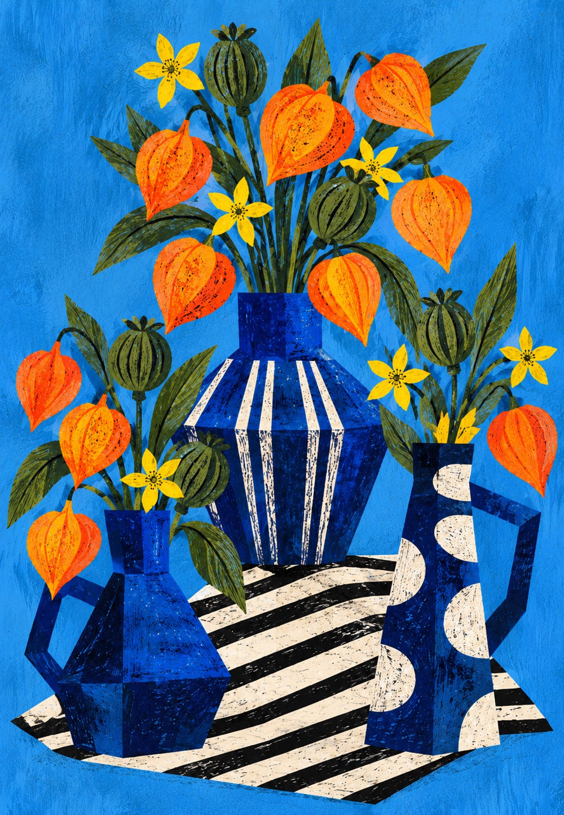 Lampioncini arancioni in vasi blu notte