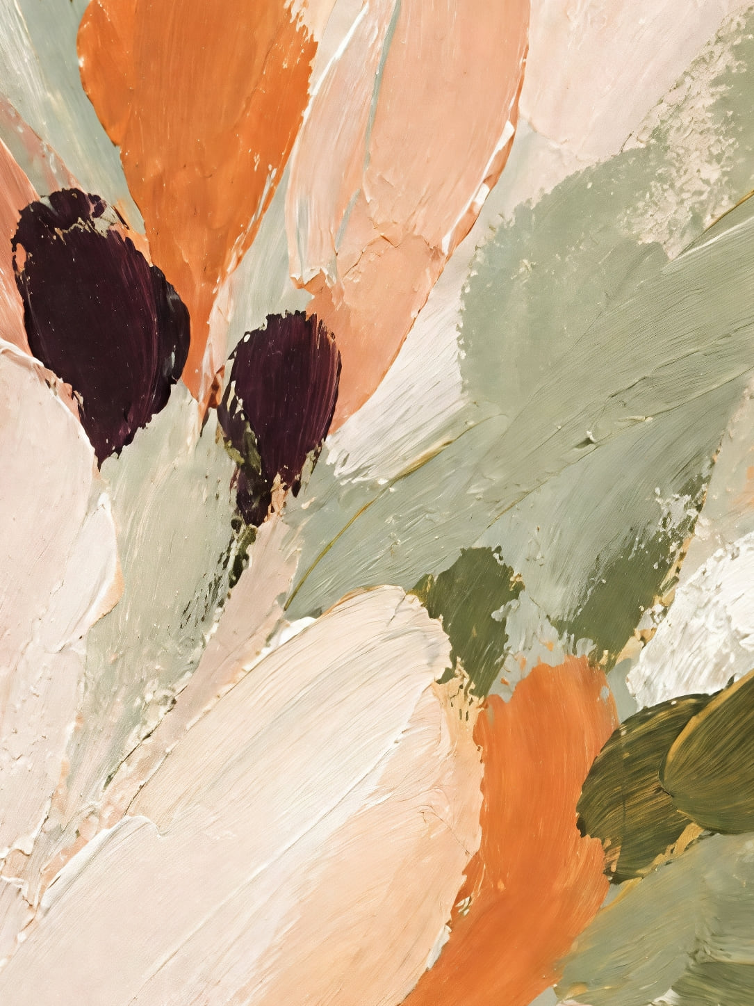 Detail a taille reelle du tirage, affiche floral le bouquet en touches epaisses