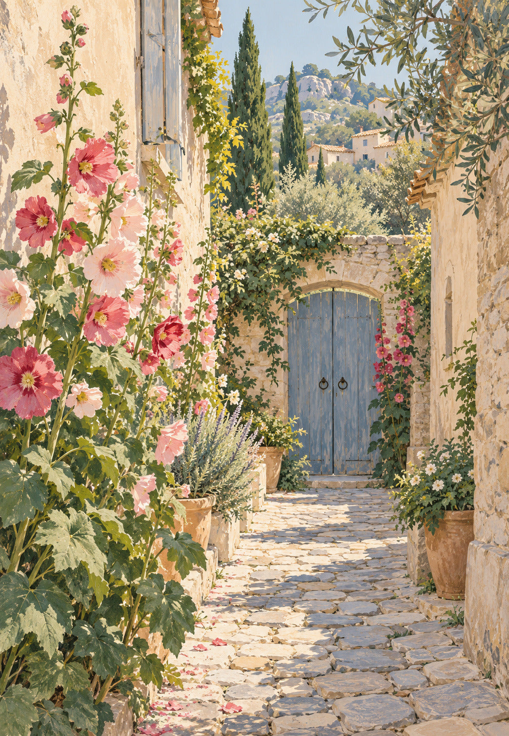 Le portail aux roses trémières