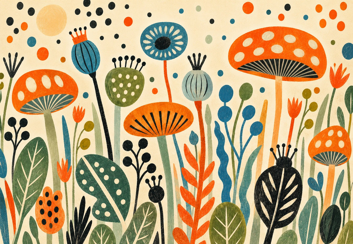 Funghi nel giardino colorato (Orizzontale)