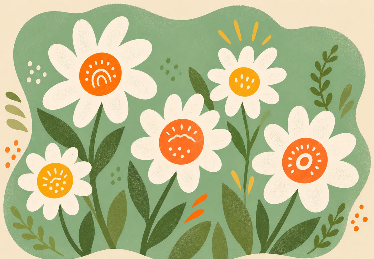 Lächelnde Blumen im grünen Garten (Querformat)