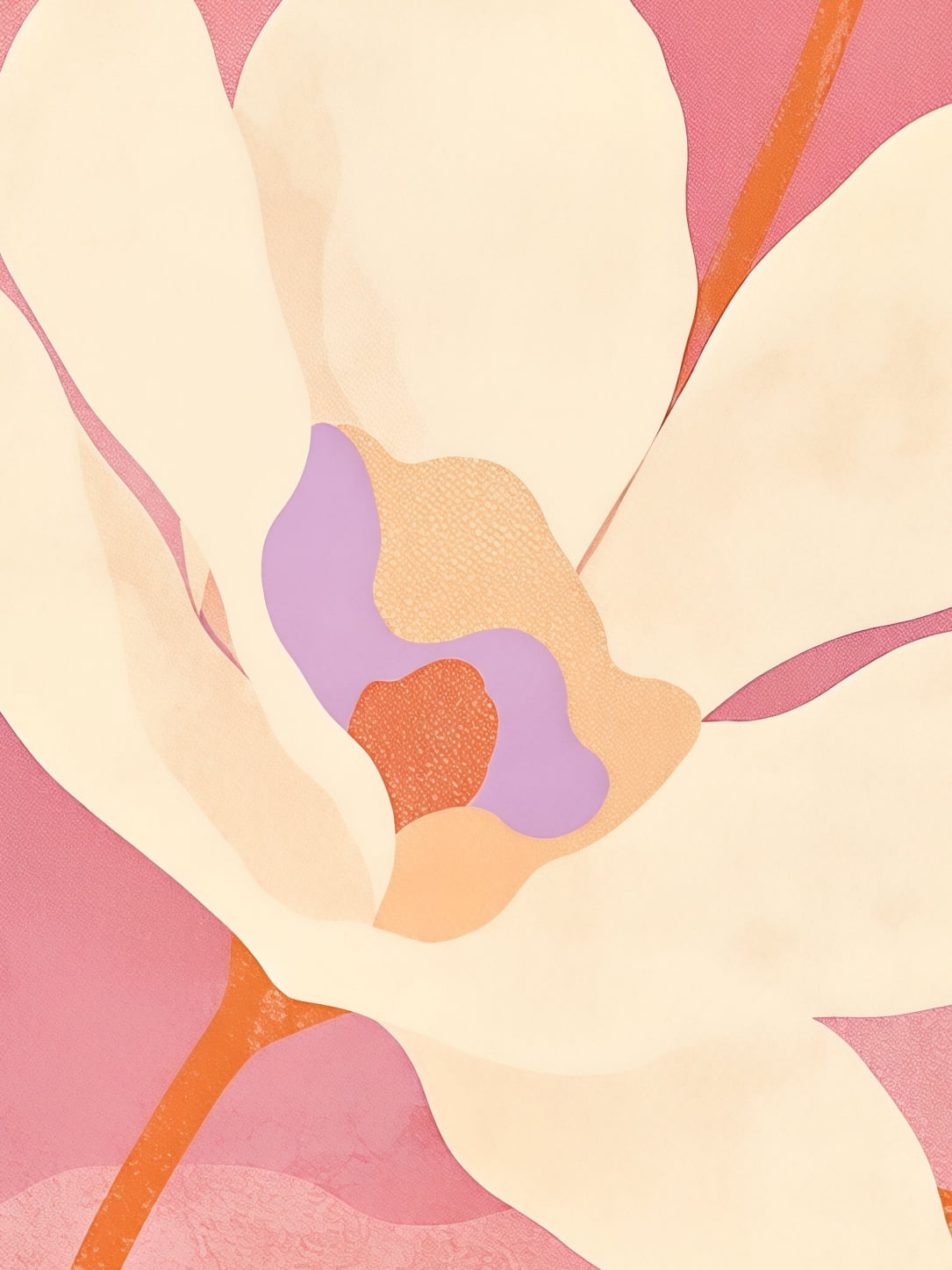 Detail a taille reelle du tirage, affiche floral les magnolias sur fond rose