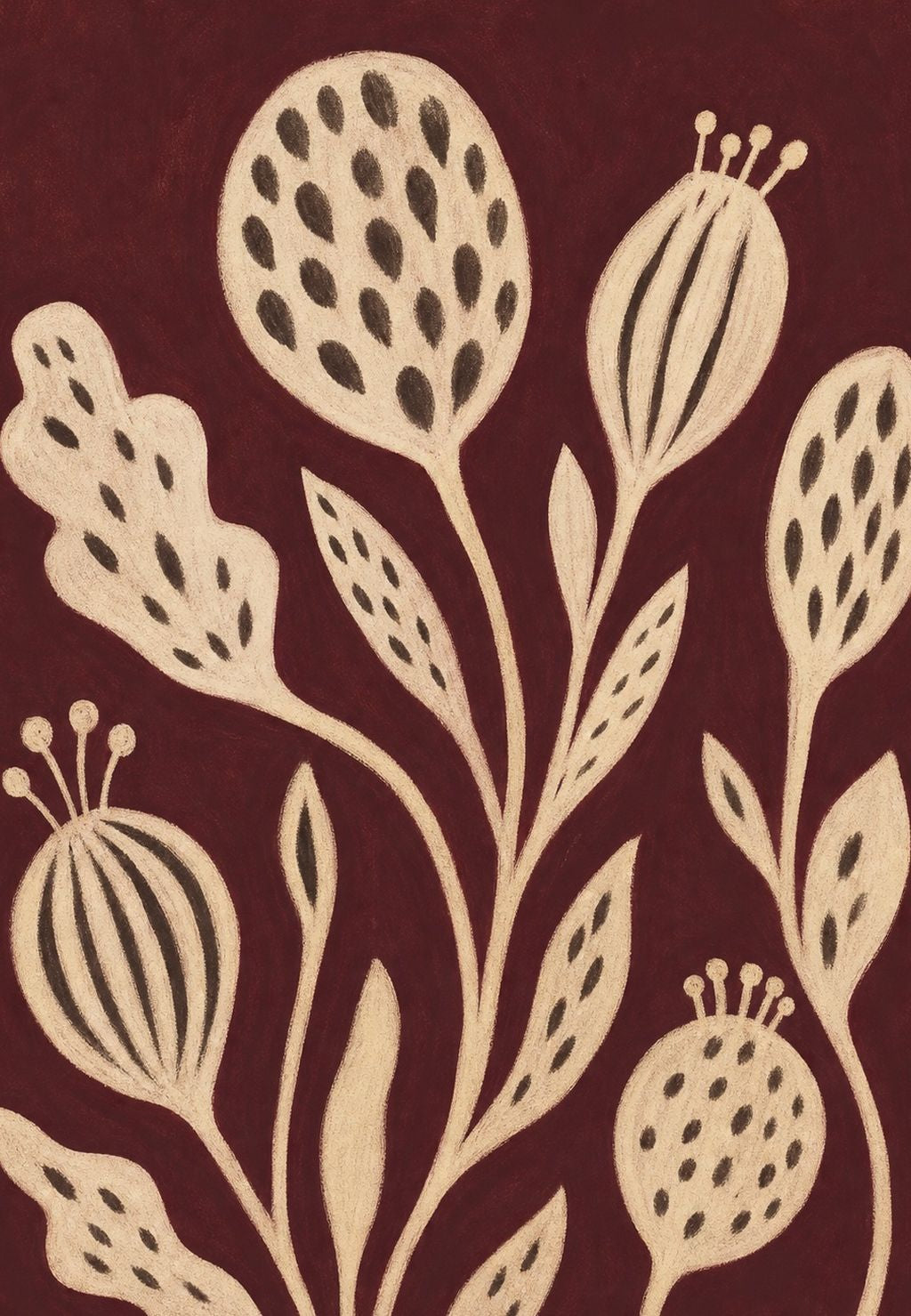 Cream Stems on Burgundy