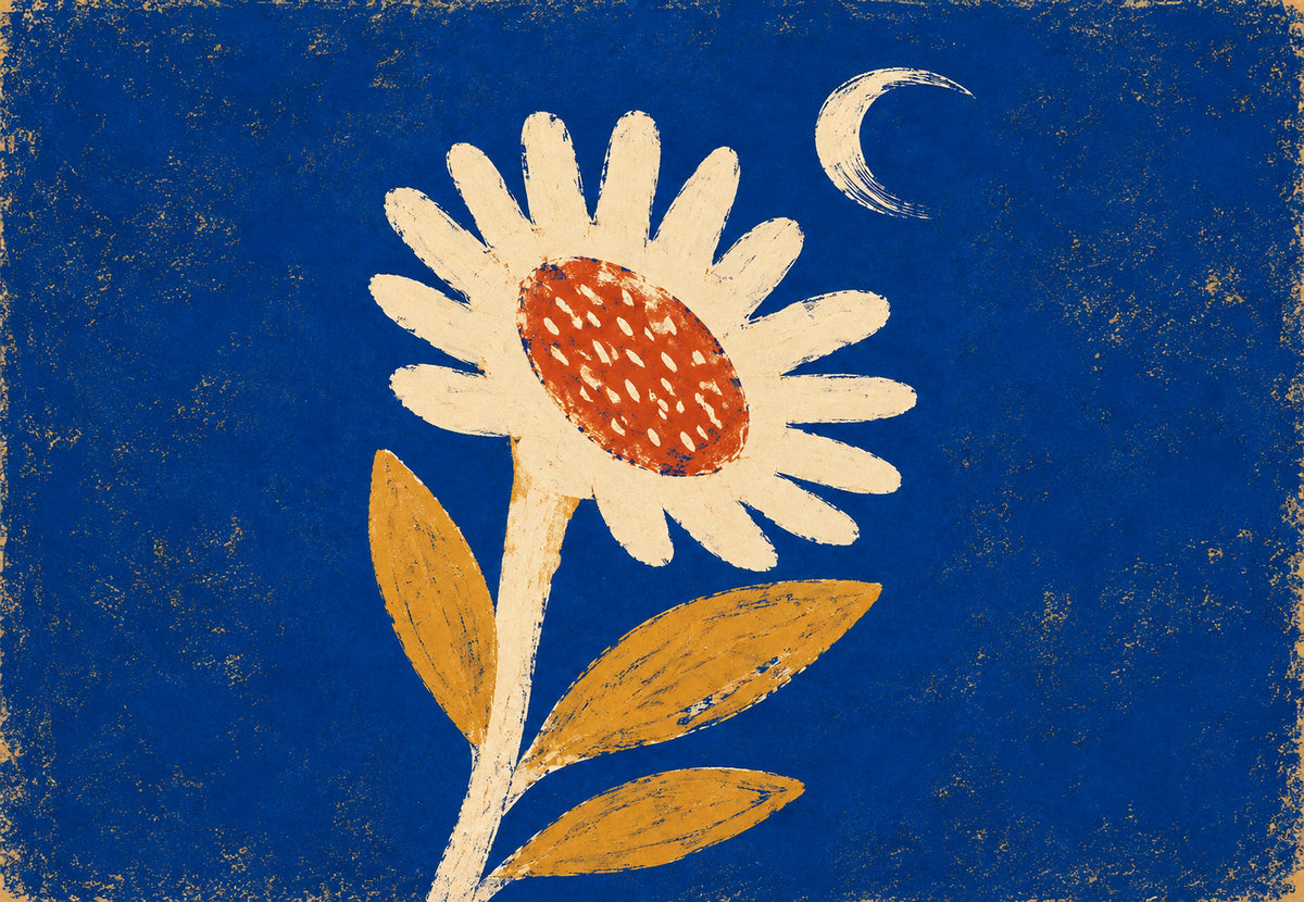 Weiße Margerite unter dem Mond (Querformat)
