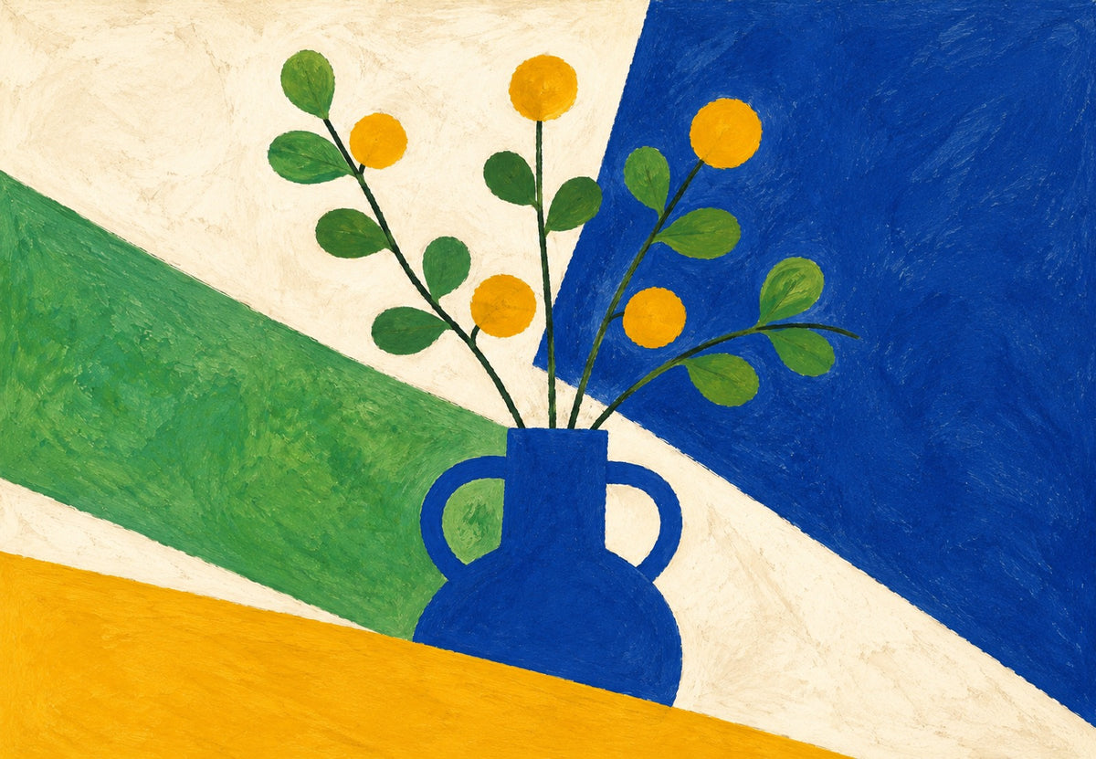 Mimose in un vaso blu (Orizzontale)