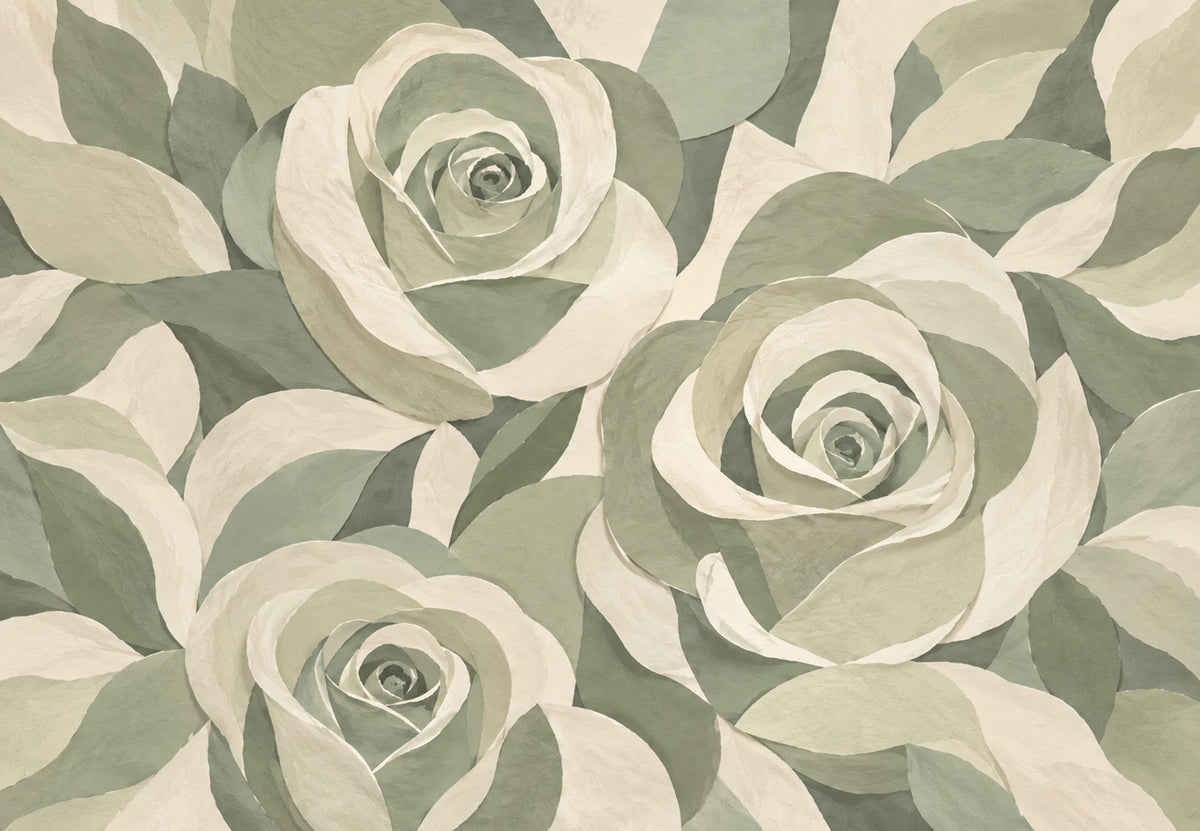 Crumpled Paper Roses, Sage and Ivory (Landscape)