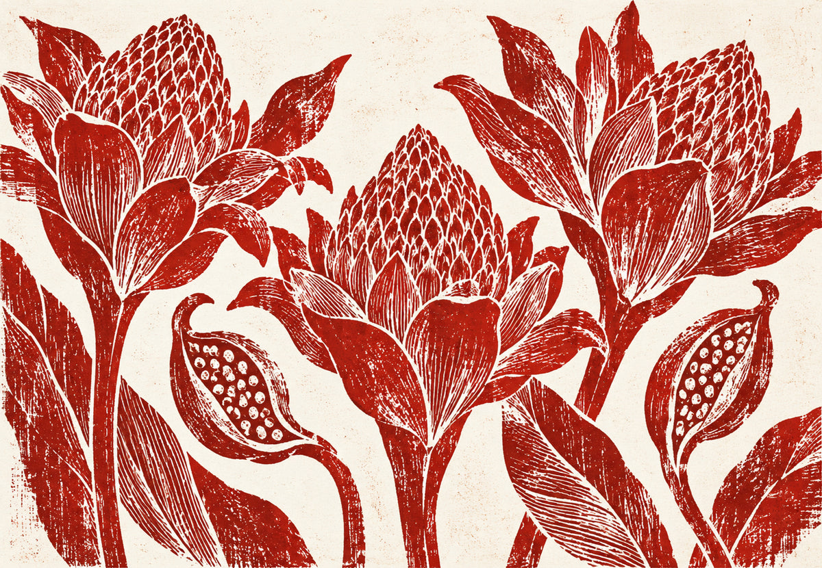 Three Deep Red Flowers (Landscape)