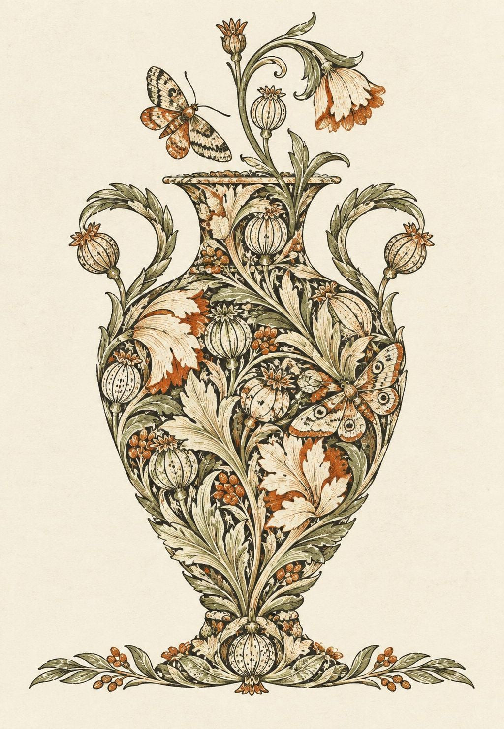Vase of Foliage and Butterflies