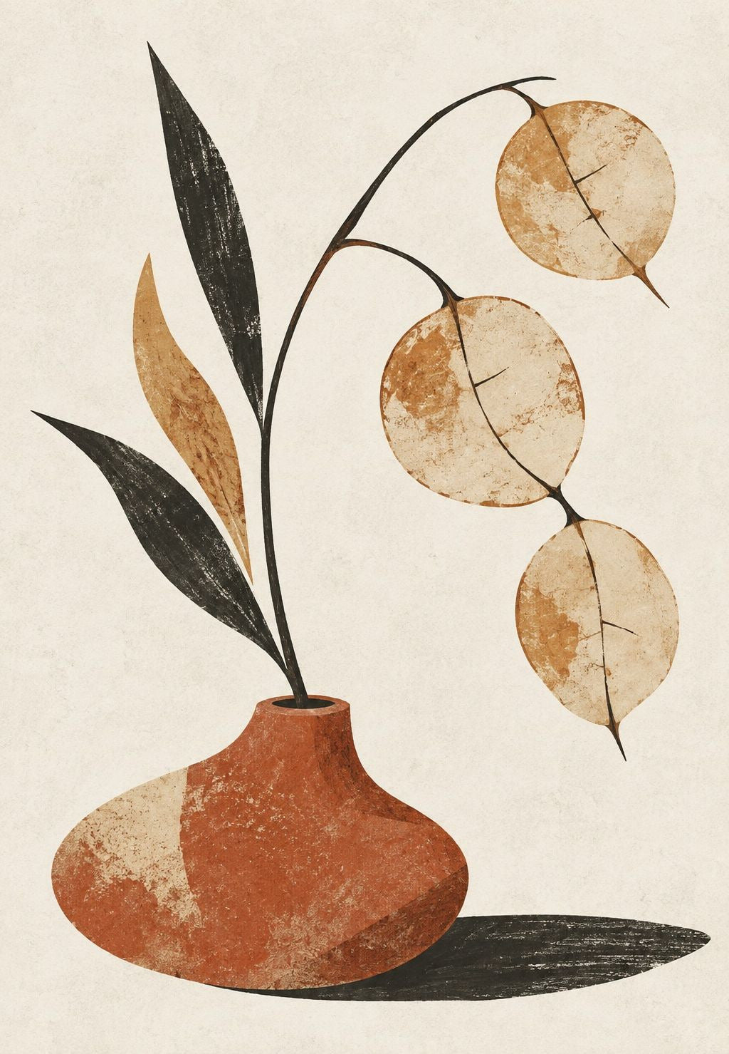 Terracotta vaas en eucalyptustak