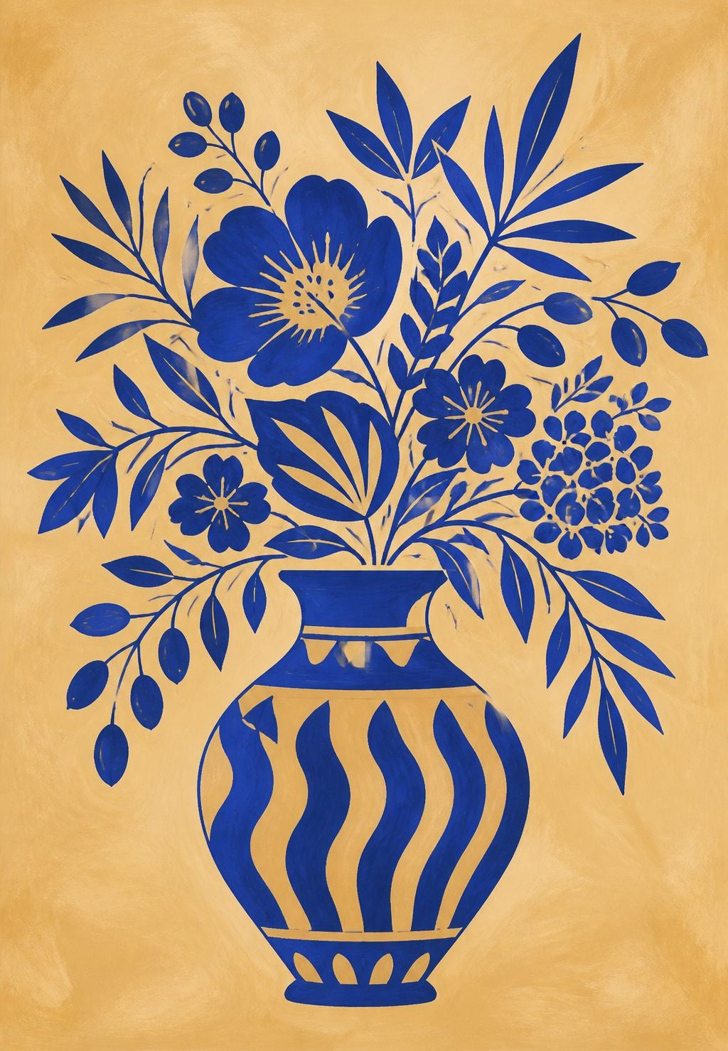 Vaso fiorito blu cobalto e oro
