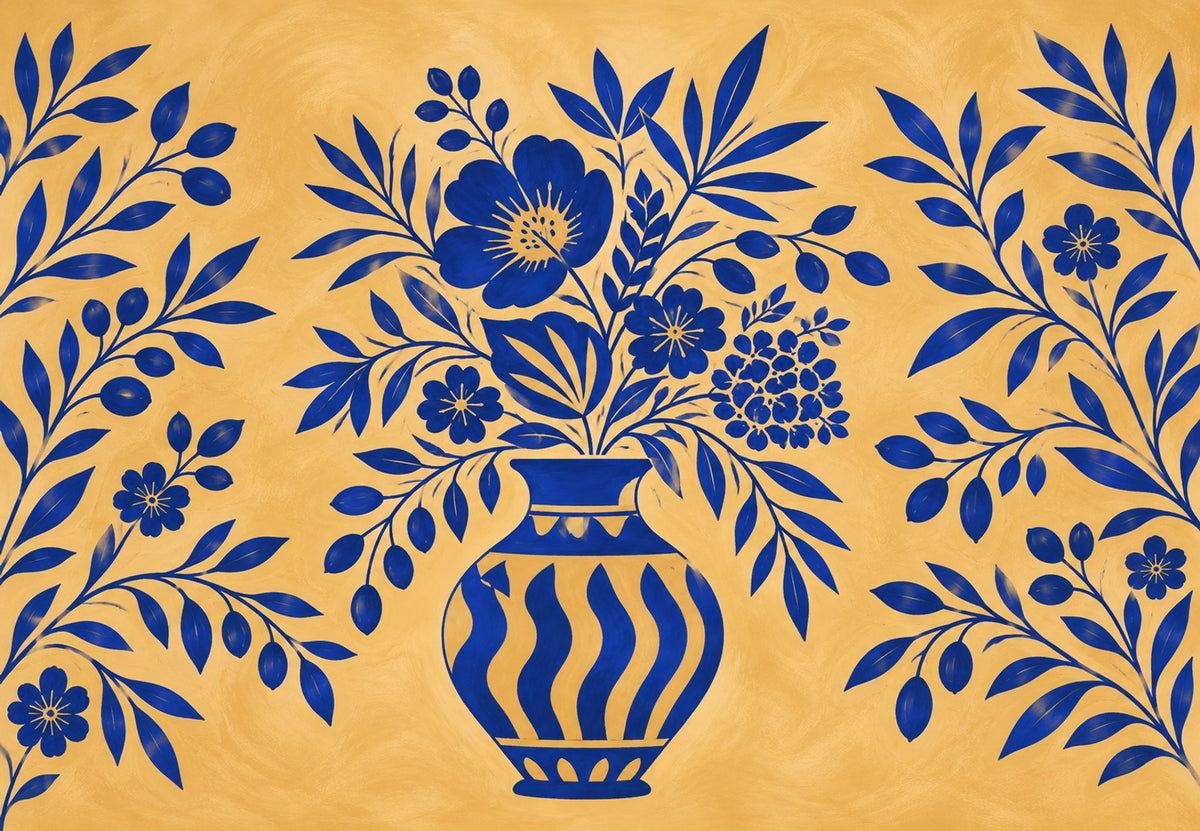 Cobalt Blue and Gold Flower Vase (Landscape)