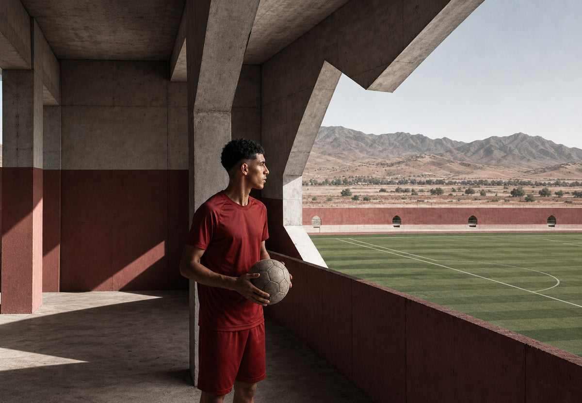 Joueur au ballon devant le terrain (Paysage)