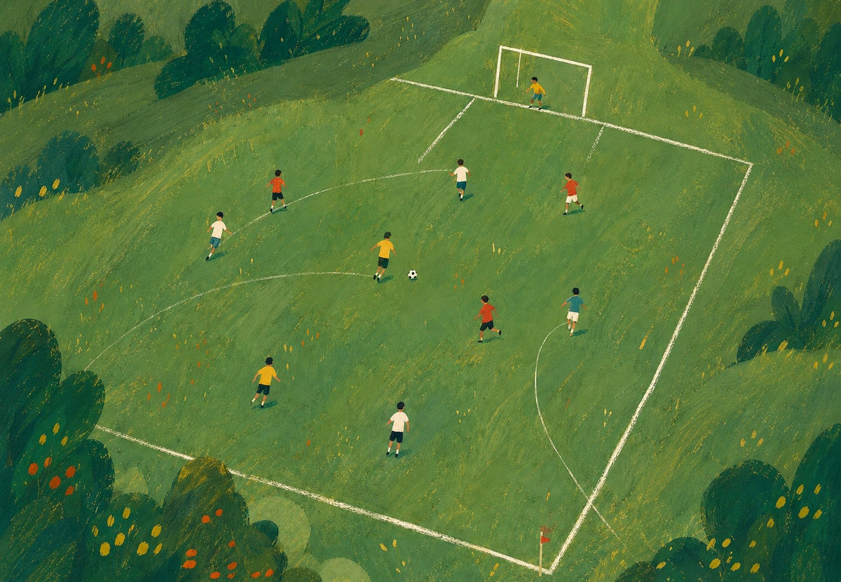 Fußballspiel vom Himmel aus gesehen (Querformat)