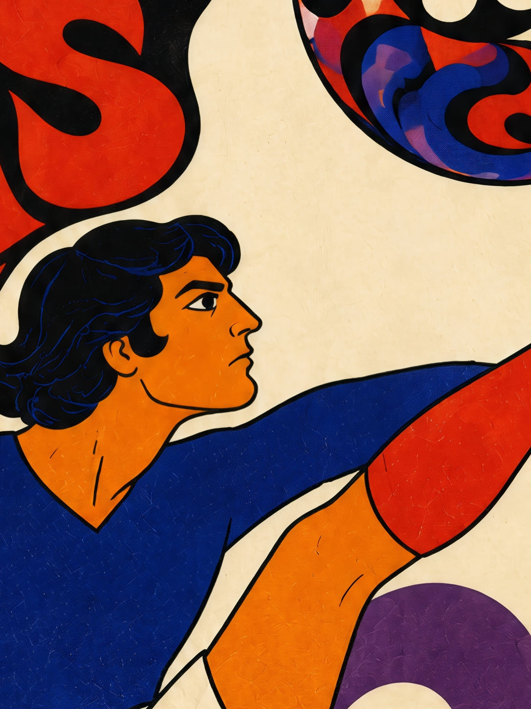 Detail a taille reelle du tirage, affiche football paris psychedelique