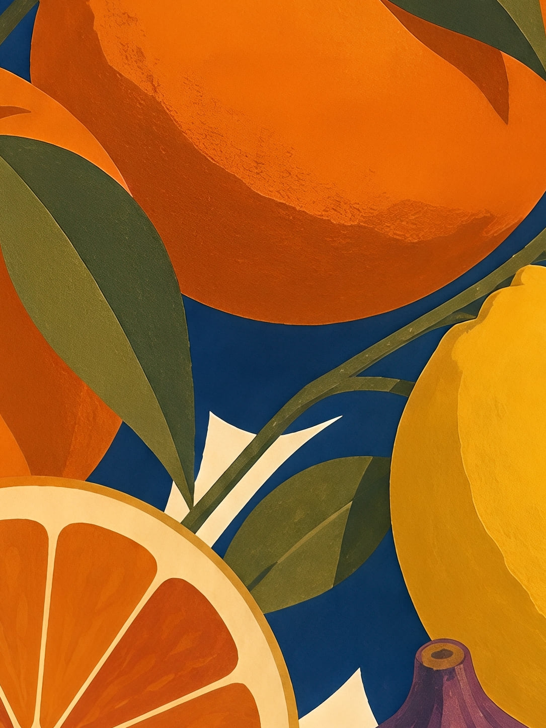 Detail a taille reelle du tirage, affiche fruits ombres franches de plein soleil
